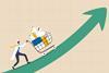 A cartoon of a lab technician in a white coat pushes a shopping trolley of chemicals up the slope of an increasing graph