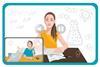 An illustration of a school girl doing a chemisty lesson online