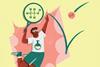 A boy with a chemistry symbol on his t-shirt with a tennis racket showing the structure of ethanol hits a ball that says E10
